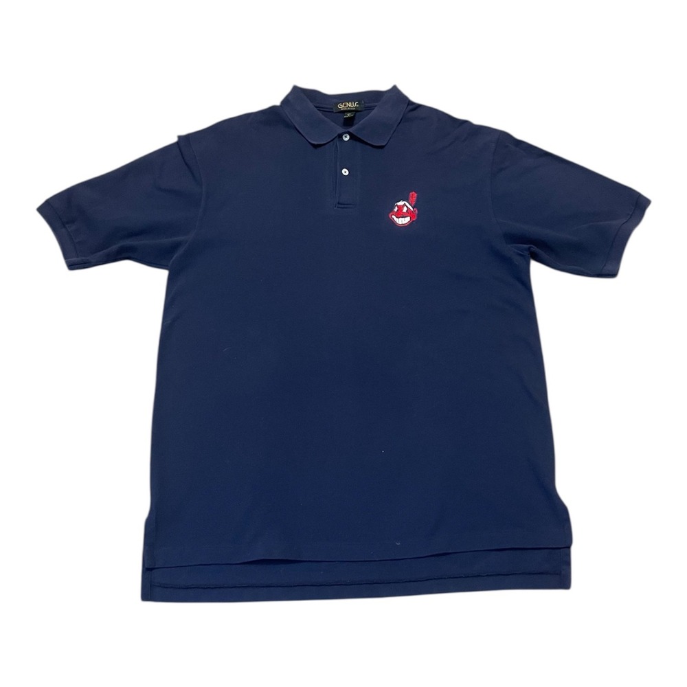 Genus Navy‎ Blue Polo Shirt Cleveland Indians Chief Wahoo Logo Men's Size L